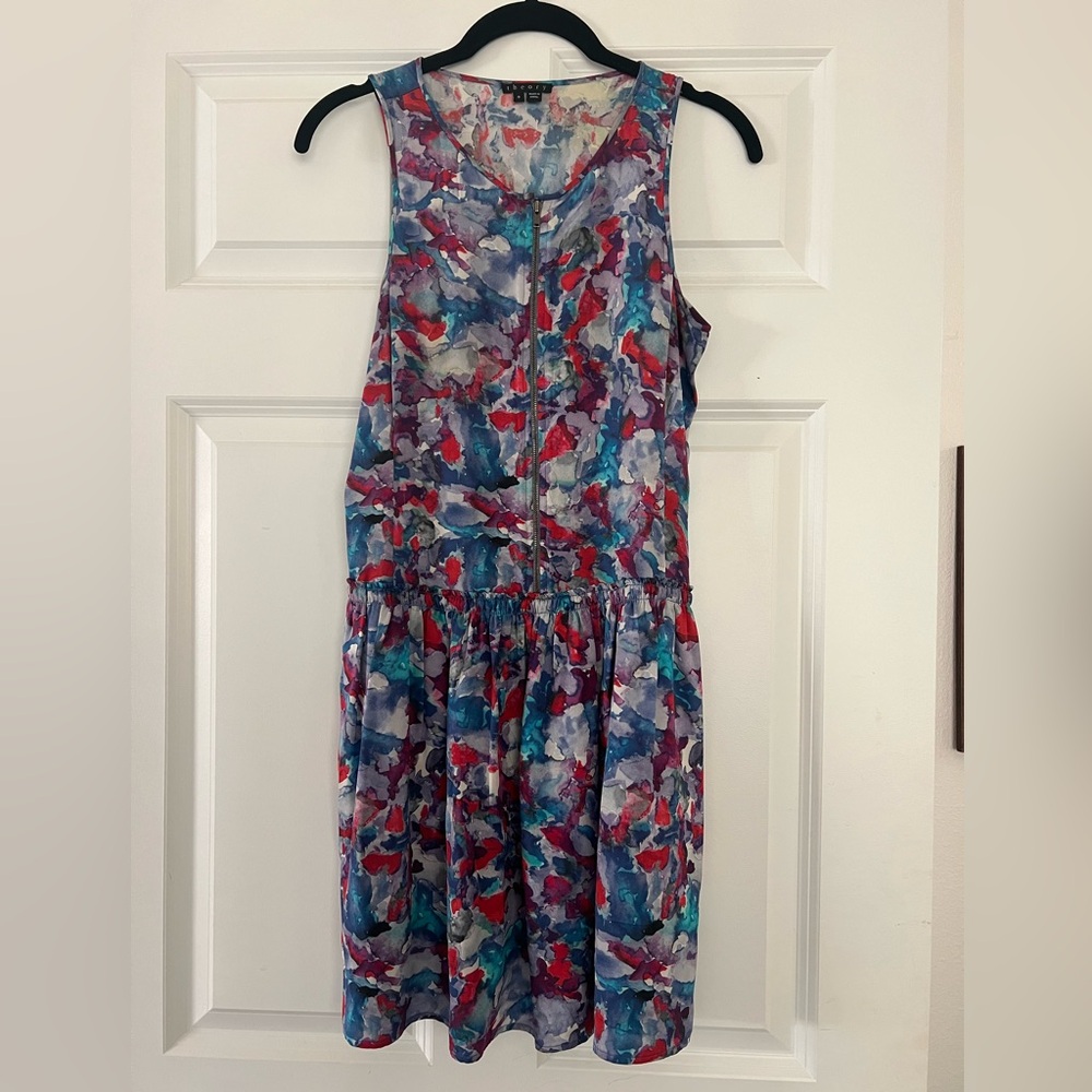 Sleeveless Theory Watercolor Print Women's Dress - Multicolor